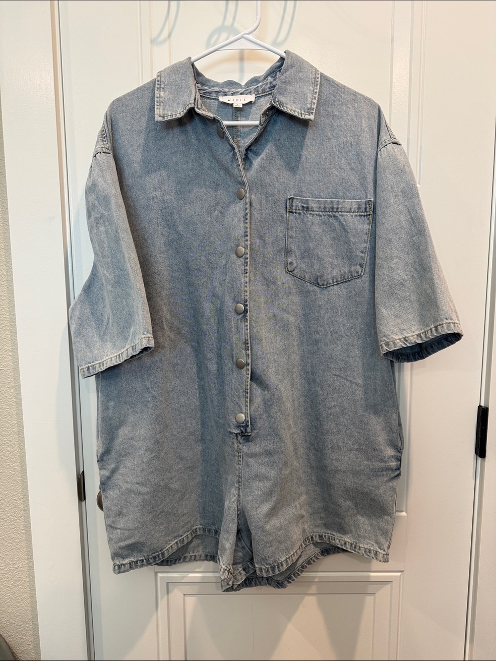 MABLE Faded Light Blue Denim Short-Sleeve Romper